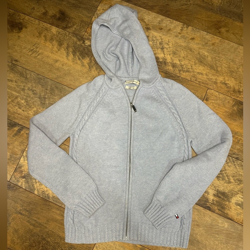 TOMMY HILFIGER Full Zip Hoodie Cableknit Sweater, Size M, EUC